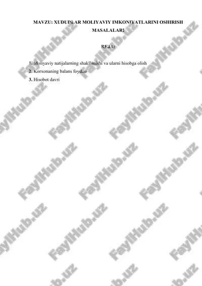 moliyaviy imkoniyatlarini oshirish masalalari — DOCX