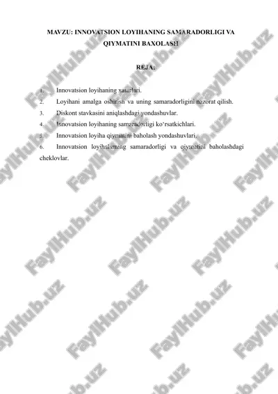 innovatsion loyihaning samaradorligi va qiymatini baxolash — DOCX