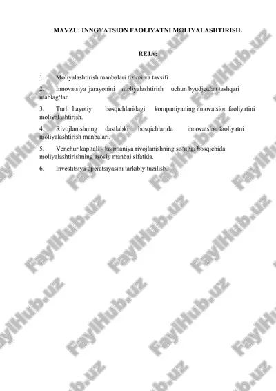innovatsion faoliyatni moliyalashtirish — DOCX