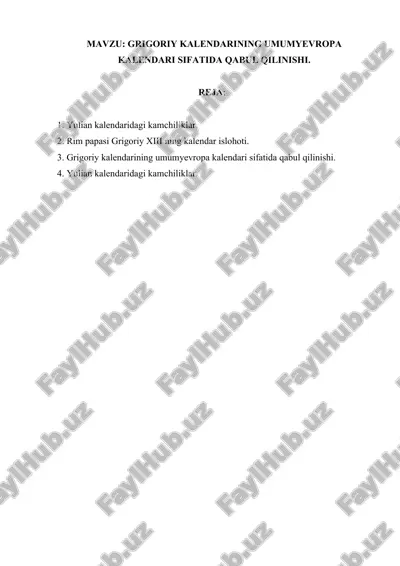 grigoriy kalendarining umumyevropa kalendari sifatida qabul qilinishi — DOCX