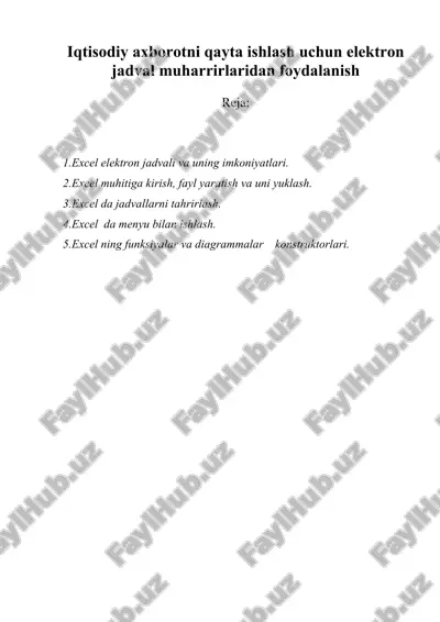 excel elektron jadvali va uning imkoniyatlari — DOCX