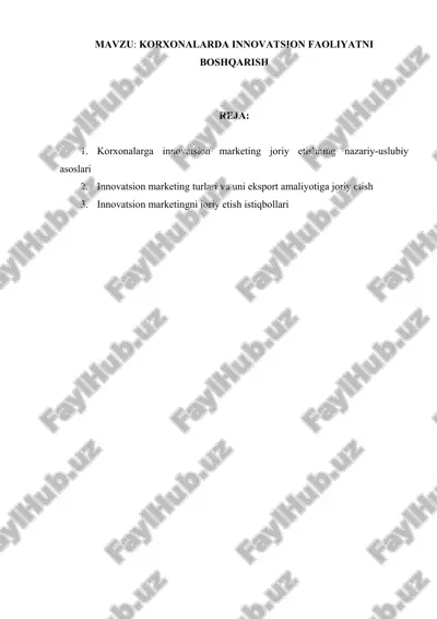 innovatsion marketing joriy etish — DOCX