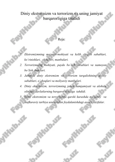 diniy ekstremizm va terrorizm — DOCX