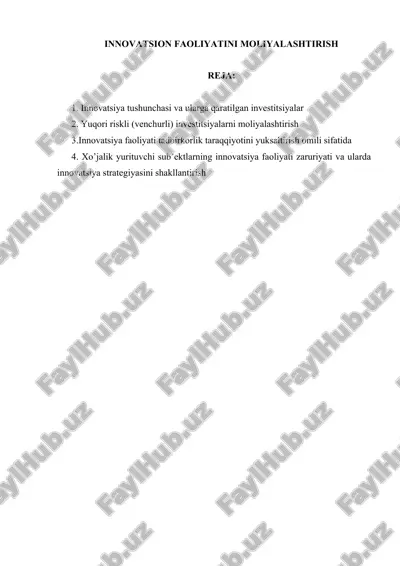 innovatsion faoliyatni moliyalashtirish — DOCX