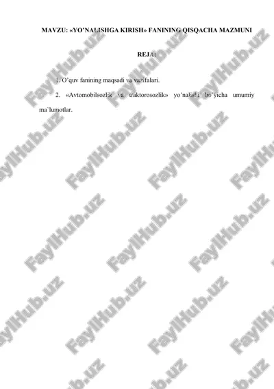 avtomobilsozlik va traktorosozlik fani — DOCX