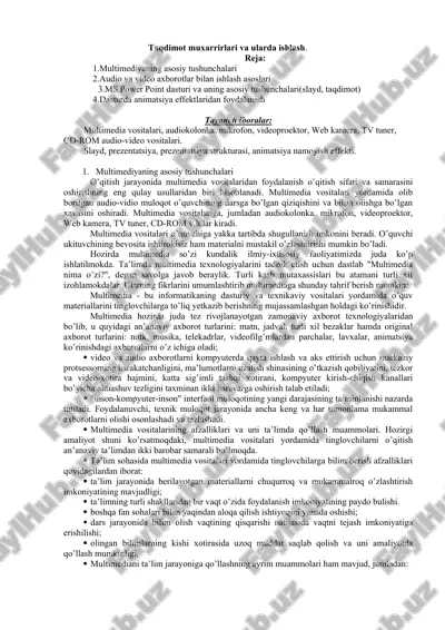 multimediyaning asosiy tushunchalari — DOC