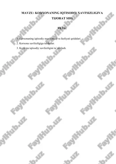 korxonaning iqtisodiy xavfsizligi va tijorat sirri — DOCX