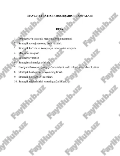 strategik boshqarish vazifalari — DOCX