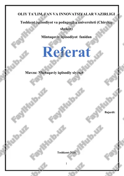 mintaqaviy iqtisodiy siyosat — DOCX