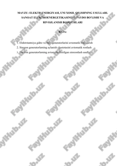 elektr enegriyasi tizimlarining avtomatik boshqarish usullari — DOCX