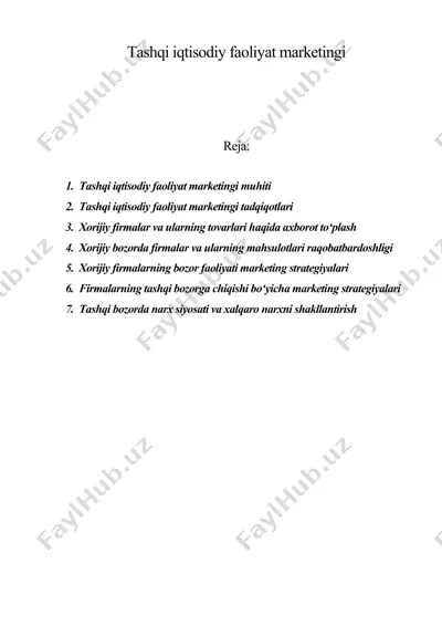 tashqi iqtisodiy faoliyat marketingi — DOC
