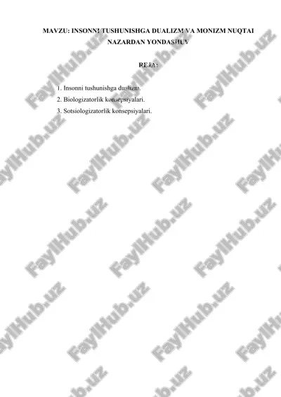 insonni tushunishga dualizm va monizm nuqtai nazaridan yondashuv — DOCX