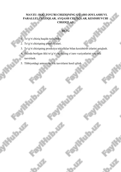 antropometrik tasvir oluvchilar uchun ikki to'g'ri chiziqning o'zaro joylashuvi — DOCX