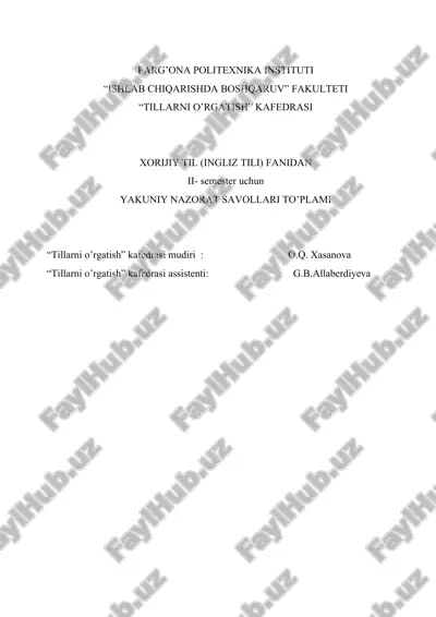 "yakuniy nazorat savollari to’plami" — DOC