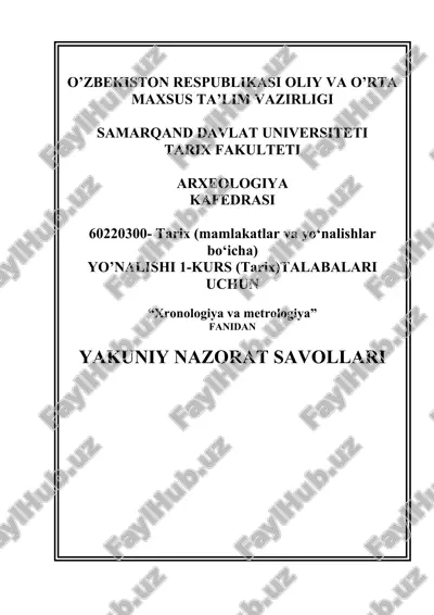 tarixiy xronologiya va metrologiya nazorat testi — DOC
