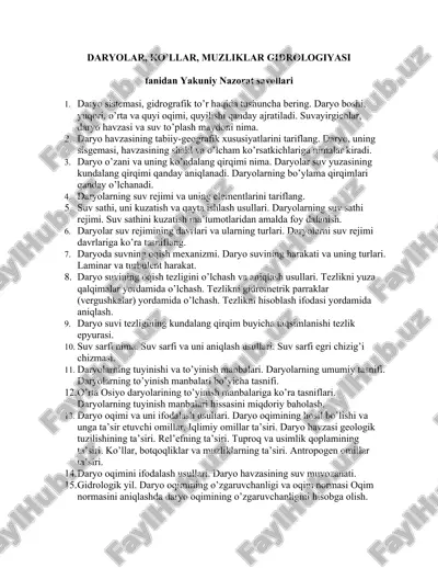daryolar, ko’llar, muzliklar gidrologiyasi — DOC