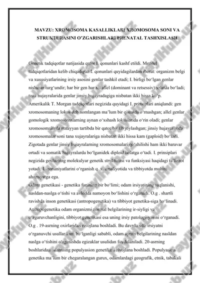 xromosoma kasalliklari va prenatal tashxislash — DOCX