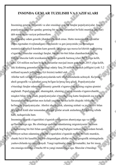 i̇nsonda genlar tuzilishi va vazifalari — DOCX