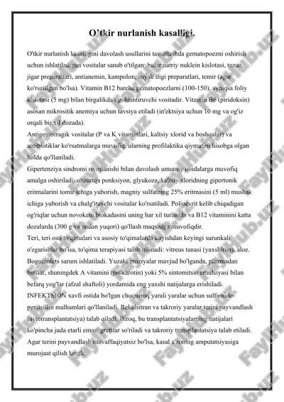 o'tkir nurlanish kasalligi — DOCX