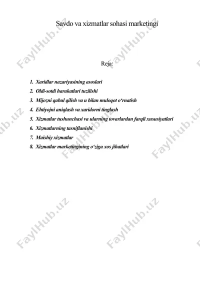 savdo va xizmatlar sohasi marketingi — DOC