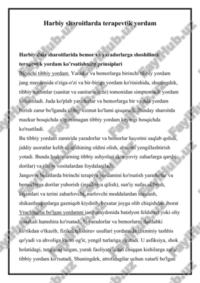 harbiy sharoitlarda terapevtik yordam — DOCX
