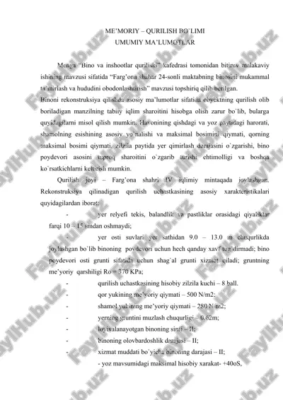 rekonstruksiya bo'yicha bitiruv malakaviy ishi — DOC