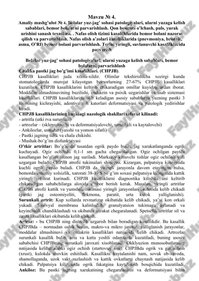 bolalar yuz-jag’ sohasi patologiyalari va bemor bolalar parvarishlash — DOC