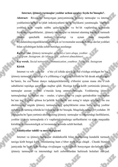 zamonaviy yoshlar hayotida ijtimoiy tarmoqlarning o'rni — DOCX