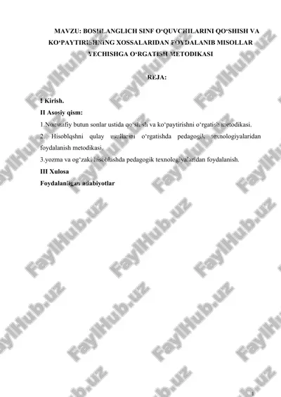 boshlanqich sinf o‘quvchilarini qo‘shish va ko‘paytirishning xossalari — DOC