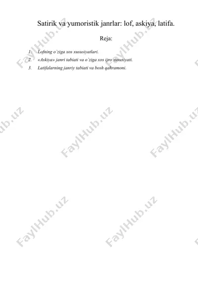 satirik va yumoristik janrlar lof, askiya, latifa — DOCX