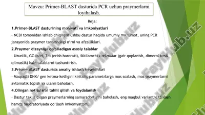 primer-blast dasturida pcr uchun praymerlarni loyihalash — PPTX