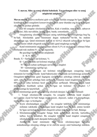 oziqovchi mahsulotlar siloslash va senaj sifatini baholash — DOC