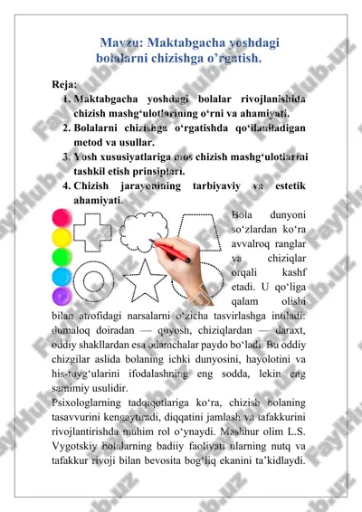 maktabgacha yoshdagi bolalarni chizishga o’rgatish — DOCX