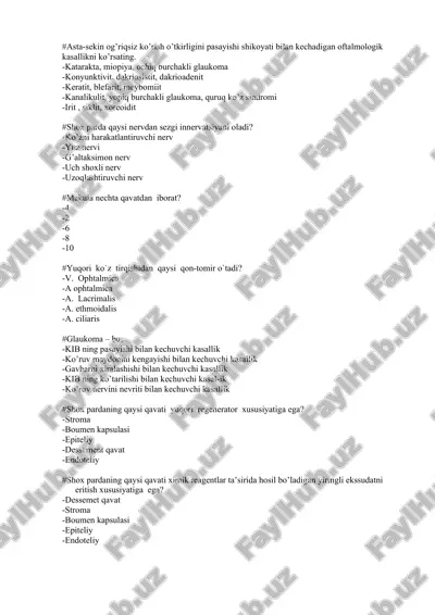 oftalmologik kasalliklar tushunchalari — DOC