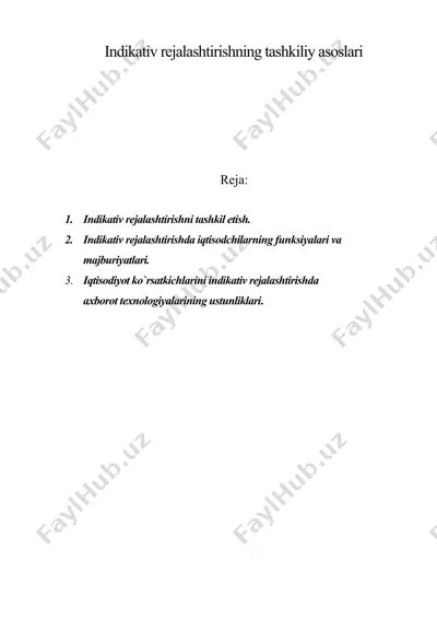 indikativ rejalashtirishning tashkiliy asoslari — DOC