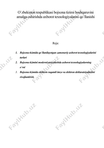 o'zbekiston respublikasi bojxona tizimi boshqaruvini amalga oshirishda axborot texnologiyalarini qo'llanishi — DOC