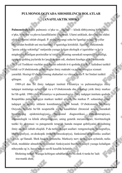 pulmonologiyada shoshilinch holatlar (anafilaktik shok) — DOCX