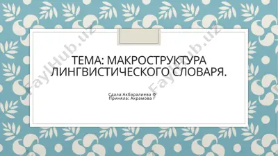 макроструктура лингвистического словаря. — PPTX