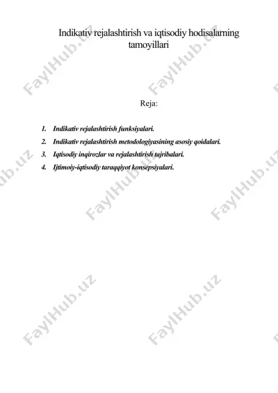indikativ rejalashtirish va iqtisodiy hodisalarning tamoyillari — DOC