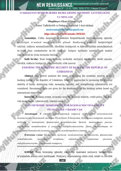 o’zbekiston respubliksida banklarning iqtisodiy xavfsizligini ta’minlash — PDF