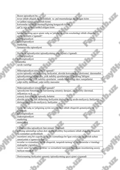 iqtisodiyotning asosiy tizimlari — DOC