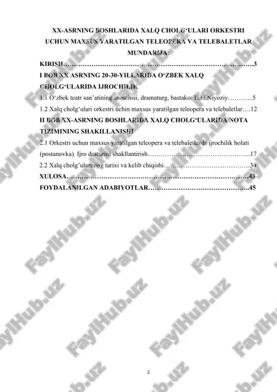 xx-asrning boshlarida xalq cholgʻulari orkestri uchin maxsus yaratilgan teleopera va telebaletlar — DOCX