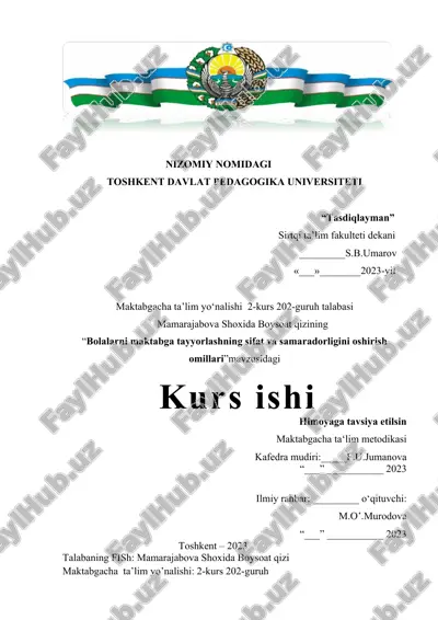 bolalarni maktabga tayyorlashning sifat va samaradorligini oshirish omillari — DOCX