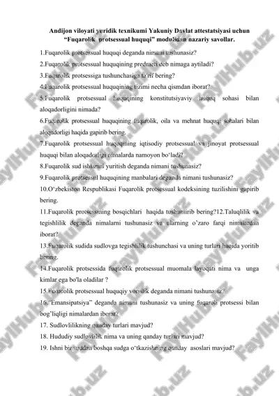 yakuniy davlat attestatsiyasi uchun "fuqarolik protsessual huquqi" savollari — DOC