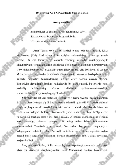 xvi-xix asrlarda surxon vohasi — DOCX