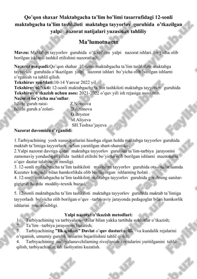 yalpi nazorat tahlili ma'lumotnomasi — DOC