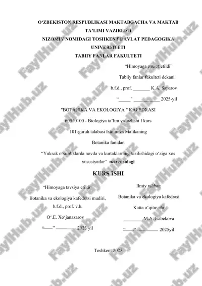 yuksak oʻsimliklarda novda va kurtaklarning tuzilishidagi oʻziga xos xususiyatlar — DOCX