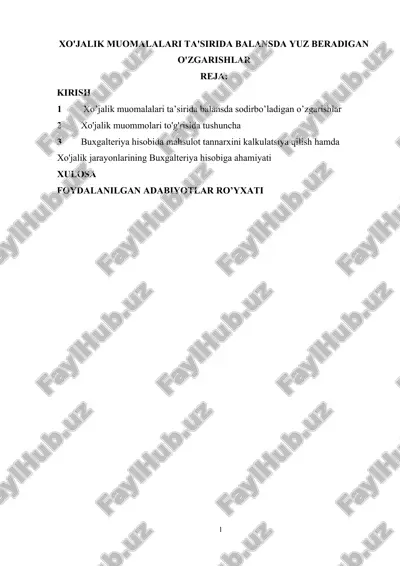 xo'jalik muomalalari ta'sirida balansda yuz beradigan o'zgarishlar — DOCX