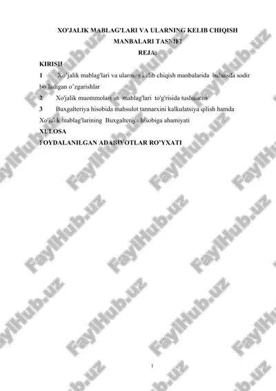 xo'jalik mablag'lari va ularning kelib chiqish manbalari tasnifi — DOCX