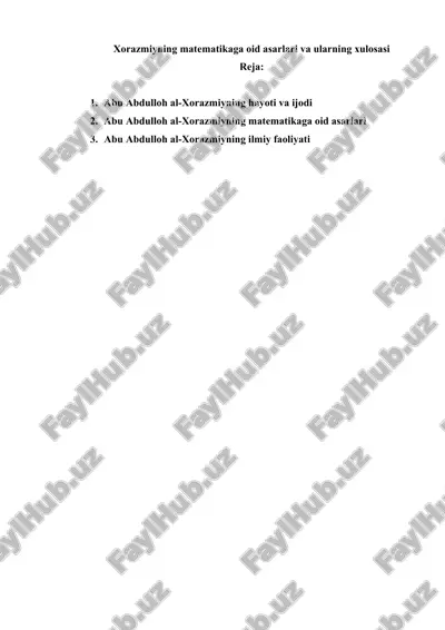 xorazmiyning matematikaga oid asarlari va ularning xulosasi — DOCX